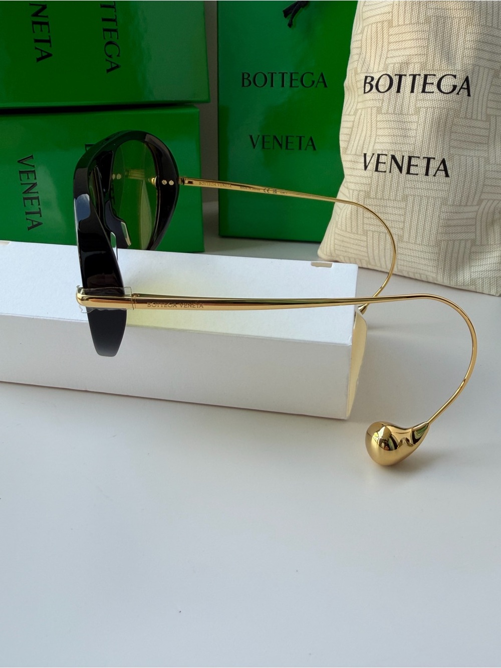 BOTTEGA VENETA BV 1273S 003 Black Gold Yellow Lens Earrings Sunglasses AUTHENTIC - Picture 4 of 12